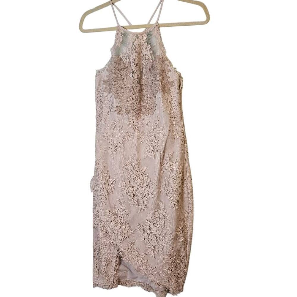 Saylor, David's Bridal, halter, short asymmetrical hem. S. NWT